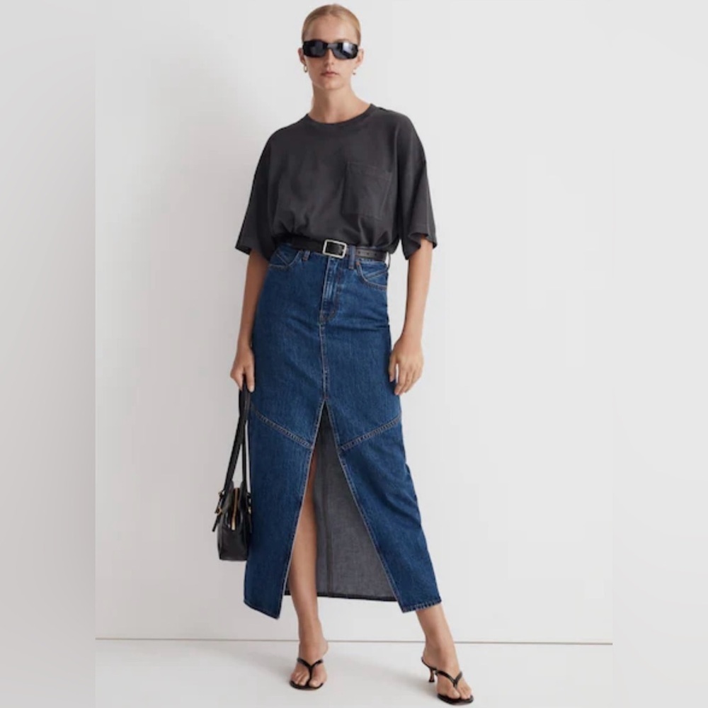 MADEWELL Denim Mid Rise Maxi Jean Skirt Pineland Wash Size 32